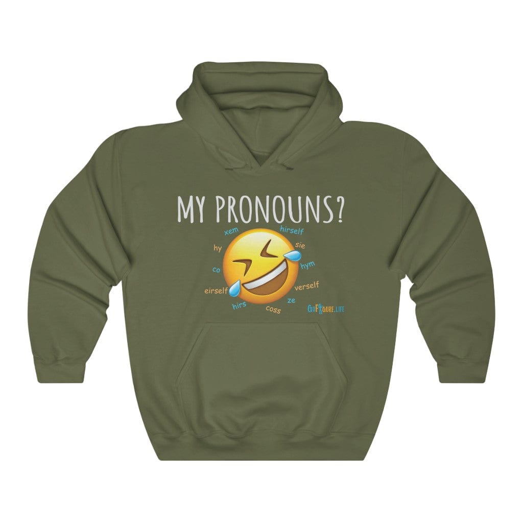 Printify Hoodie Military Green / S Pronouns are Funny