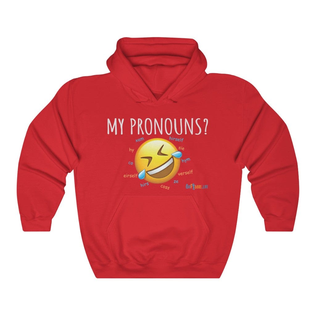 Printify Hoodie Red / S Pronouns are Funny