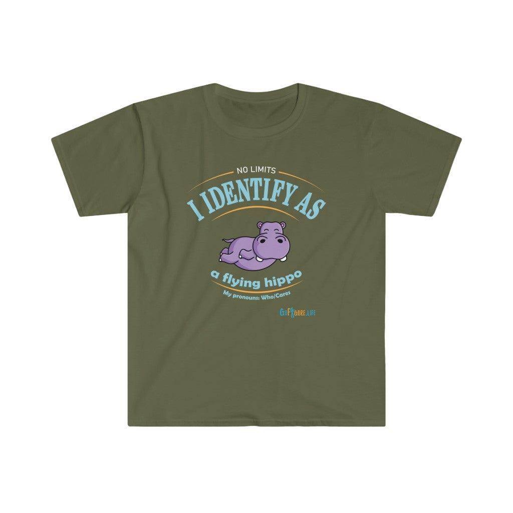Printify T-Shirt Military Green / S Identify as a flying Hippo!