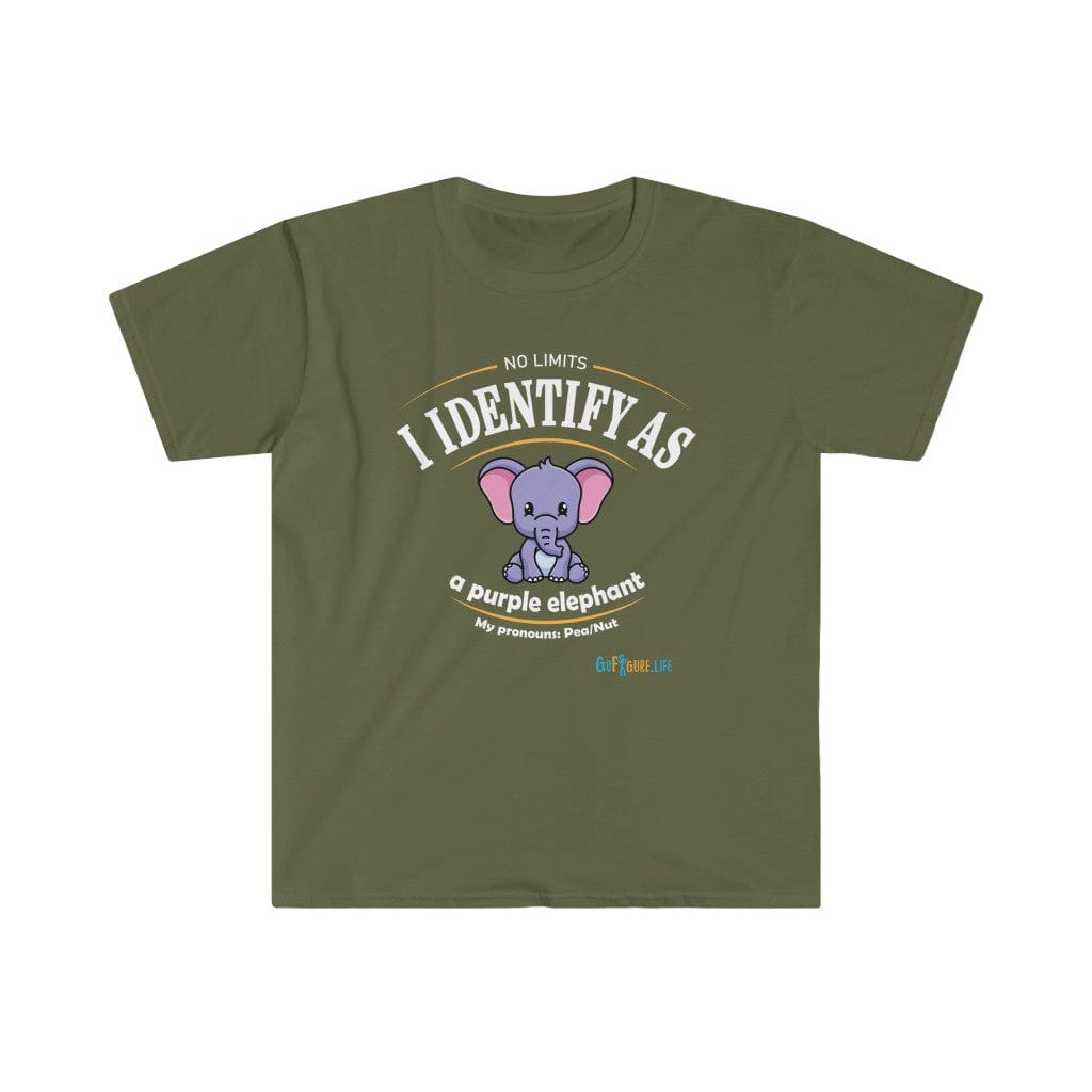Printify T-Shirt Military Green / S Identify as a Purple Elephant!