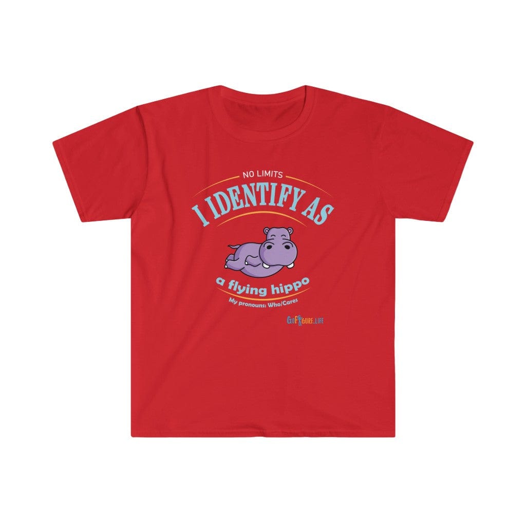 Printify T-Shirt Red / S Identify as a flying Hippo!